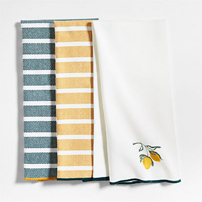 View Lemon and Stripe Organic Cotton Dish Towels, Set of 3 details