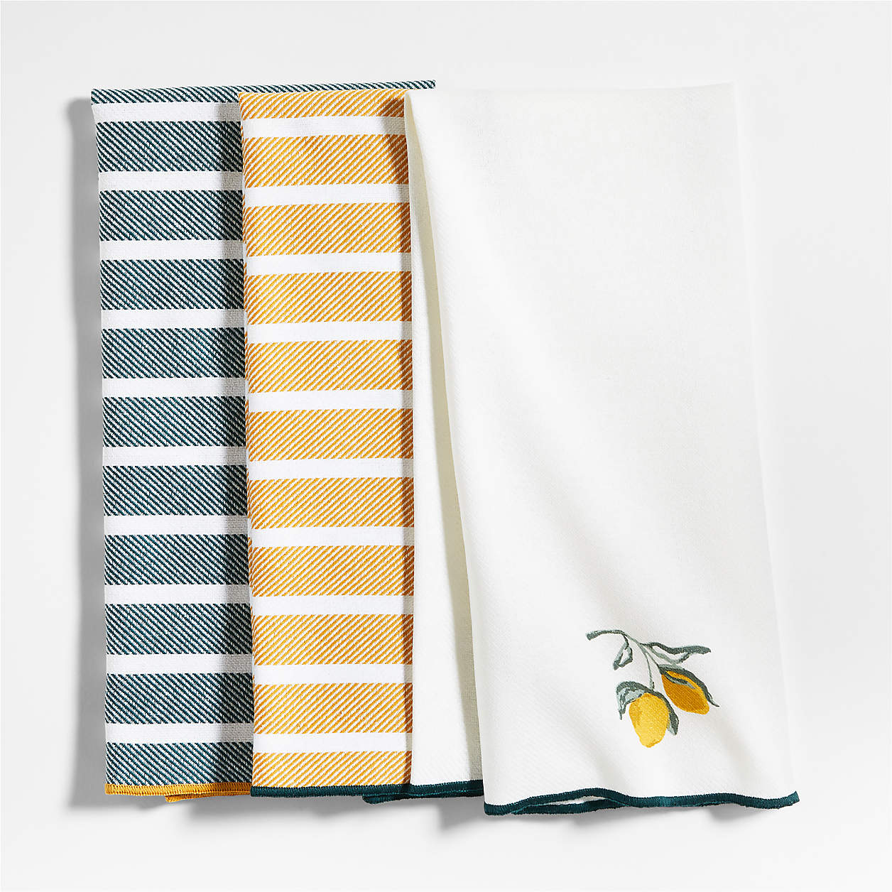 Lemon and Stripe Organic Cotton Dish Towels, Set of 3 Crate & Barrel