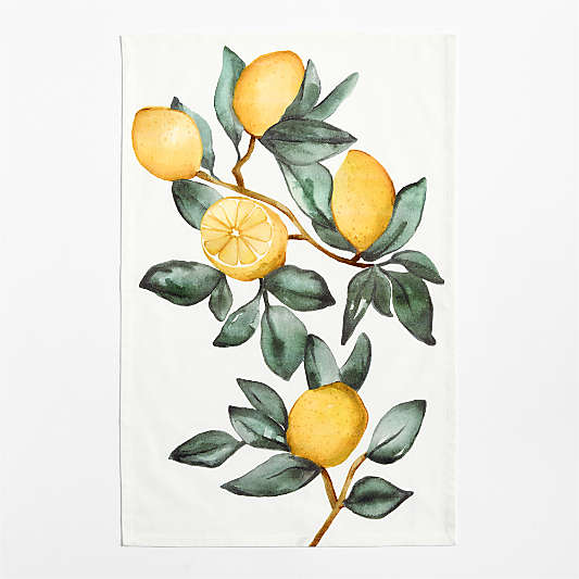 Lemon Print + Yarn-Dyed Yellow Plaid Organic Cotton Kitchen Dish Towel