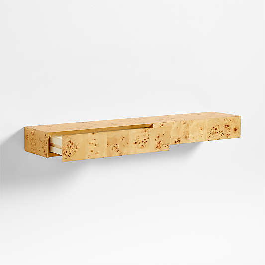 Leon Burl Wood Floating Shelf with Drawer