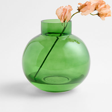 View Leone Small Green Glass Vase 7" details