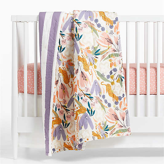 Leopard Floral Organic Cotton Baby Crib Quilt