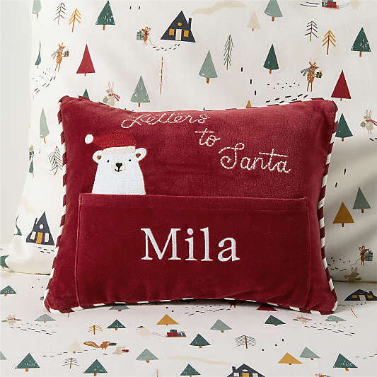 Letters to Santa with Envelope Velvet Kids Christmas Throw Pillow