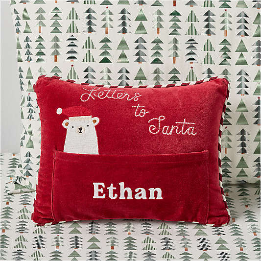 Letters to Santa with Envelope Velvet Kids Christmas Throw Pillow