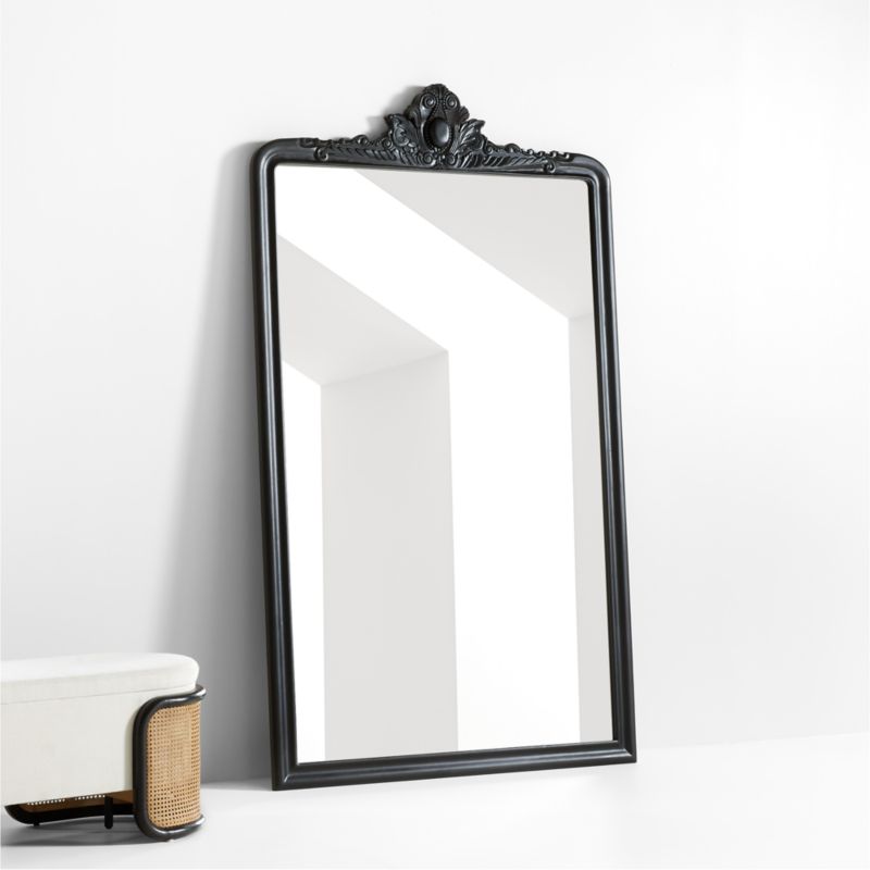 Levon Black Carved Wood Wide Floor Mirror by Leanne Ford