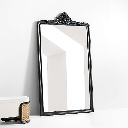 Levon Black Carved Wood Wide Floor Mirror by Leanne Ford 54.75"x94"