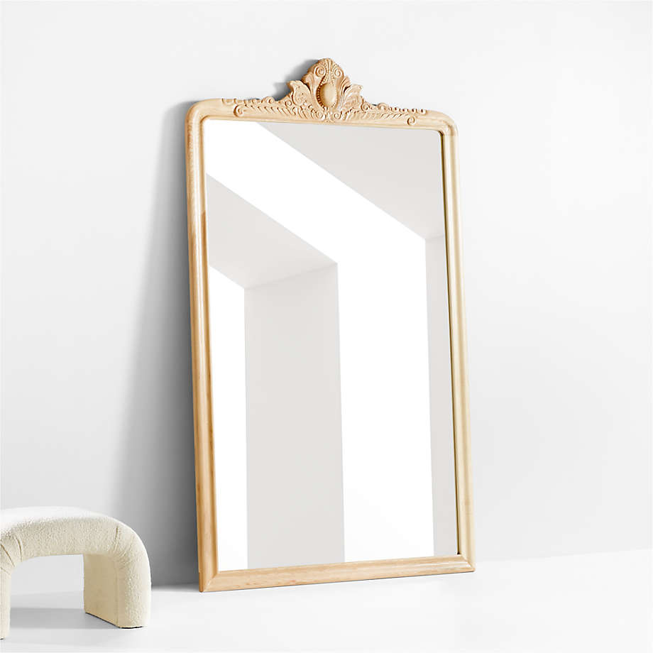 Levon Natural Carved Wood Wide Floor Mirror by Leanne Ford + Reviews | Crate & Barrel