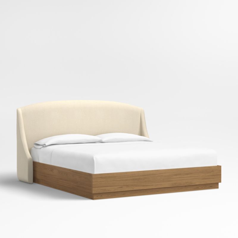 Lafayette 48" Ivory Upholstered King Headboard with Batten Brown Oak Bed Base - image 0 of 9