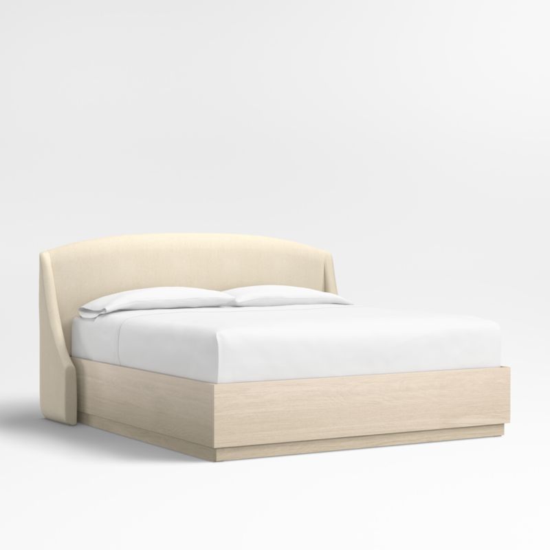 Lafayette 48" Ivory Upholstered King Headboard with Batten White Oak Storage Bed Base - image 0 of 7