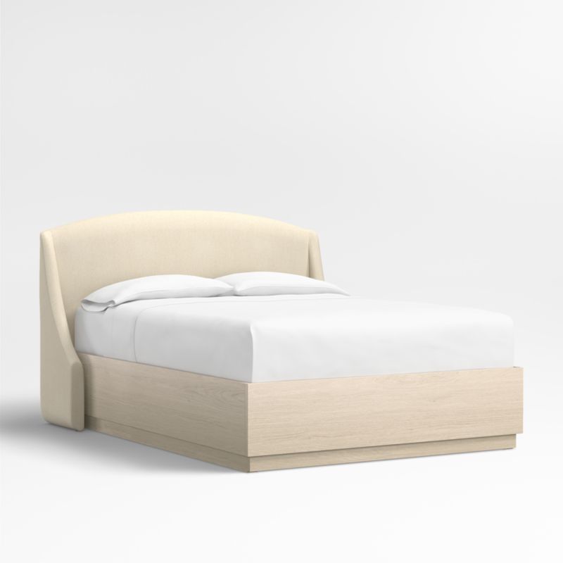 Lafayette 48" Ivory Upholstered Queen Headboard with Batten White Oak Storage Bed Base - image 0 of 6