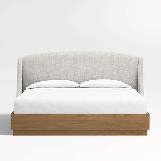 Lafayette 48" Mist Grey Upholstered King Headboard with Batten Brown Oak Bed Base