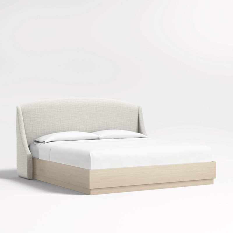 Lafayette 48" Mist Grey Upholstered King Headboard with Batten White Oak Bed Base - image 3 of 8