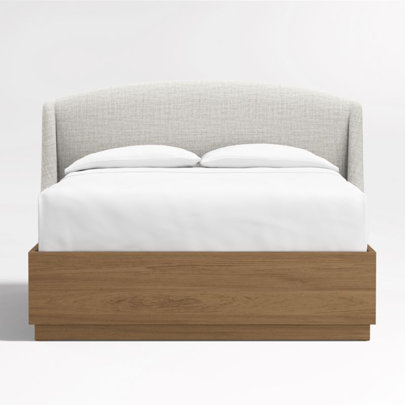 Lafayette 48" Mist Grey Upholstered Queen Headboard with Batten Brown Oak Storage Bed Base - image 0 of 7