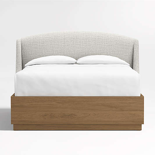 Lafayette 48" Mist Grey Upholstered King Headboard with Batten Brown Oak Bed Base