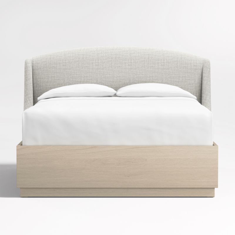 Lafayette 48" Mist Grey Upholstered Queen Headboard with Batten White Oak Storage Bed Base - image 0 of 9