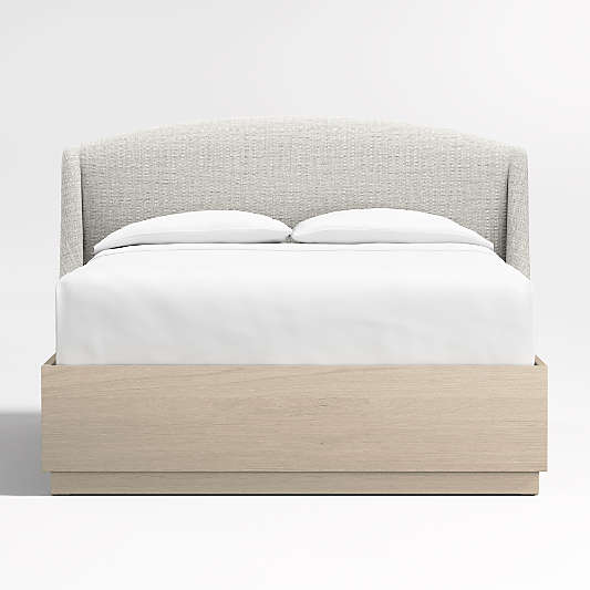 Lafayette 48" Mist Grey Upholstered Headboard with Batten White Oak Storage Bed Base