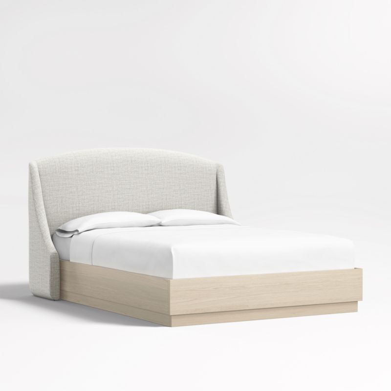 Lafayette 48" Mist Grey Upholstered Queen Headboard with Batten White Oak Bed Base - image 2 of 7