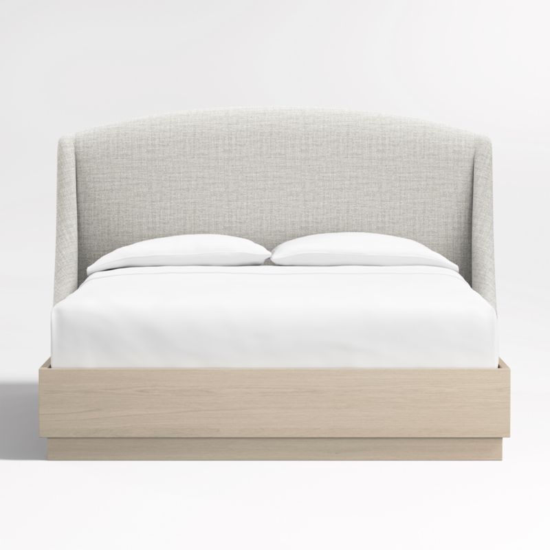 Lafayette 48" Mist Grey Upholstered Queen Headboard with Batten White Oak Bed Base - image 0 of 7