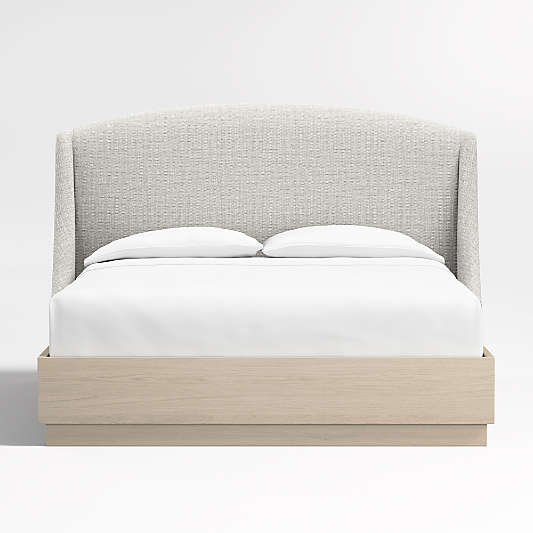 Lafayette 48" Mist Grey Upholstered Headboard with Batten White Oak Bed Base