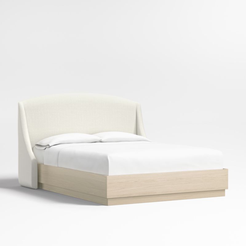 Lafayette 48" Ivory Queen Upholstered Headboard with Batten White Oak Bed Base - image 0 of 4