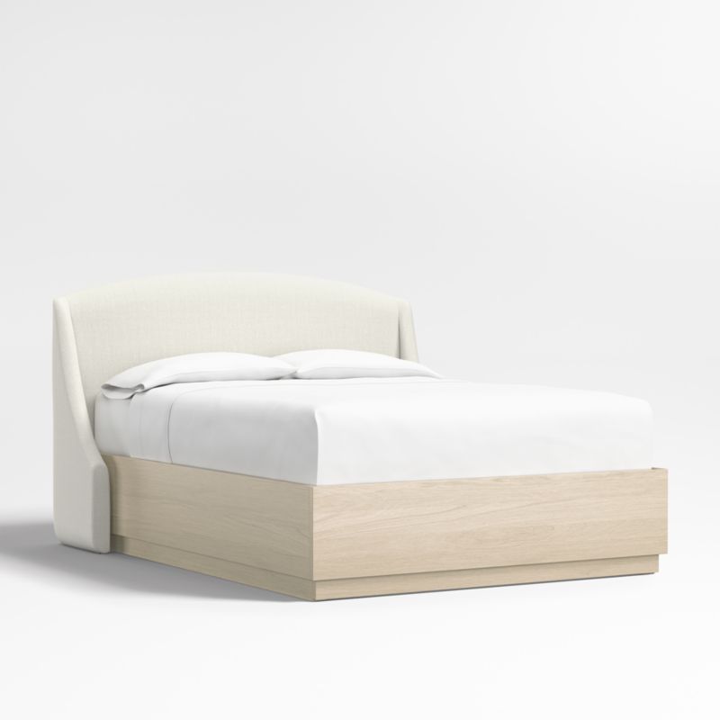 Lafayette 48" Ivory Queen Upholstered Headboard with Batten White Oak Storage Bed Base - image 0 of 6