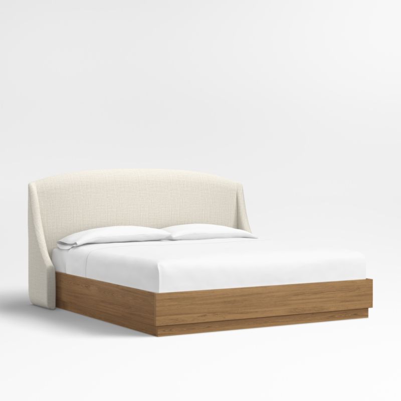 Lafayette 48" Natural Beige Upholstered King Headboard with Batten Brown Oak Bed Base - image 0 of 10