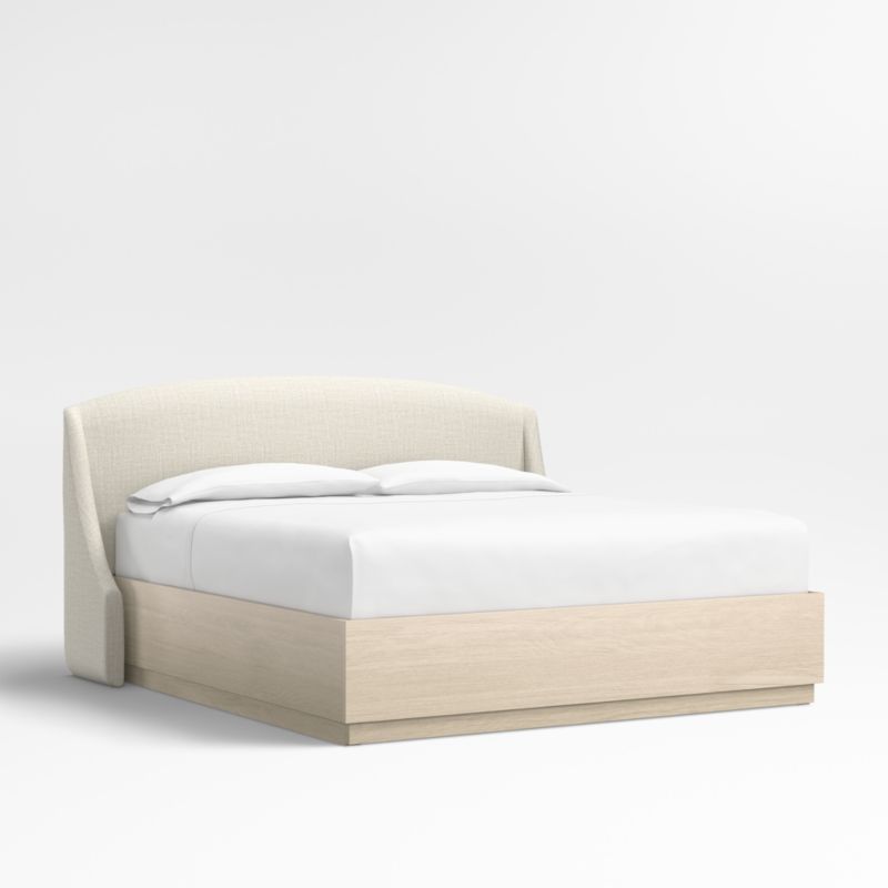 Lafayette 48" Natural Beige Upholstered King Headboard with Batten White Oak Storage Bed Base - image 0 of 8