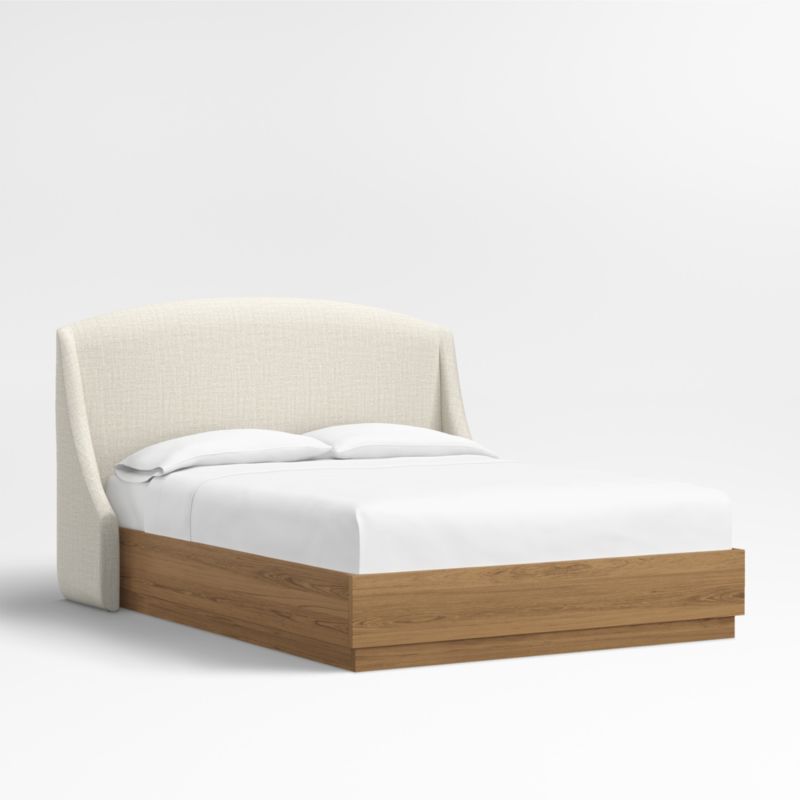 Lafayette 48" Natural Beige Upholstered Queen Headboard with Batten Oak Bed Base