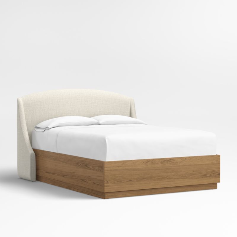 Lafayette 48" Natural Beige Upholstered Queen Headboard with Batten Oak Storage Bed Base