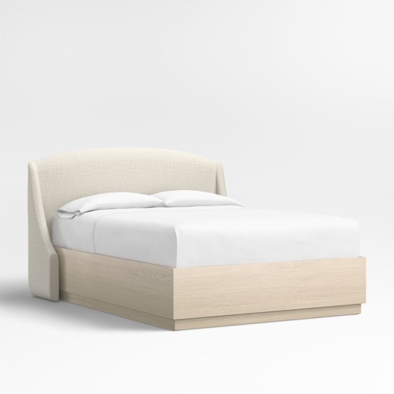 Lafayette 48" Natural Beige Upholstered Queen Headboard with Batten White Oak Storage Bed Base - image 0 of 7