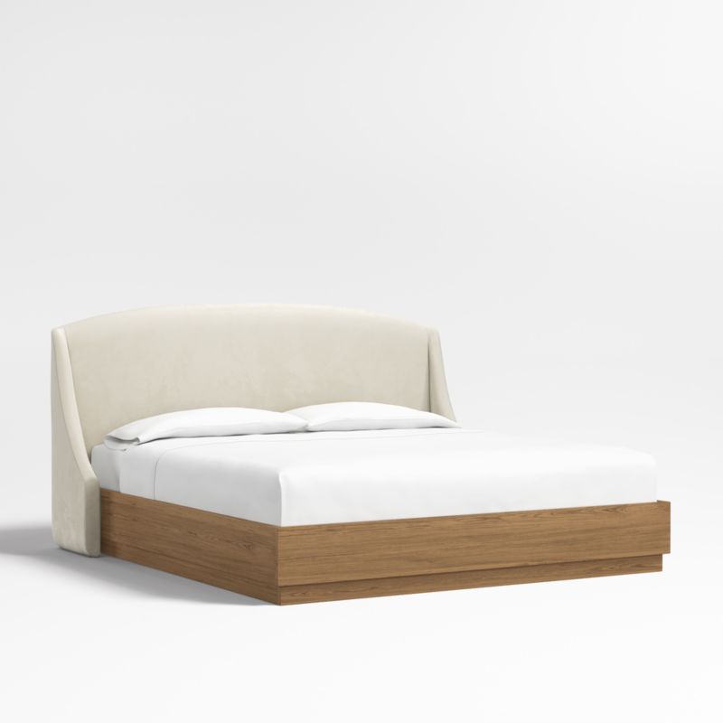 Lafayette 48" Beige Upholstered King Headboard with Batten Brown Oak Bed Base - image 0 of 9