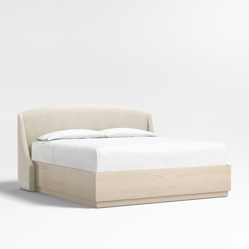 Lafayette 48" Beige Upholstered King Headboard with Batten White Oak Storage Bed Base - image 0 of 7