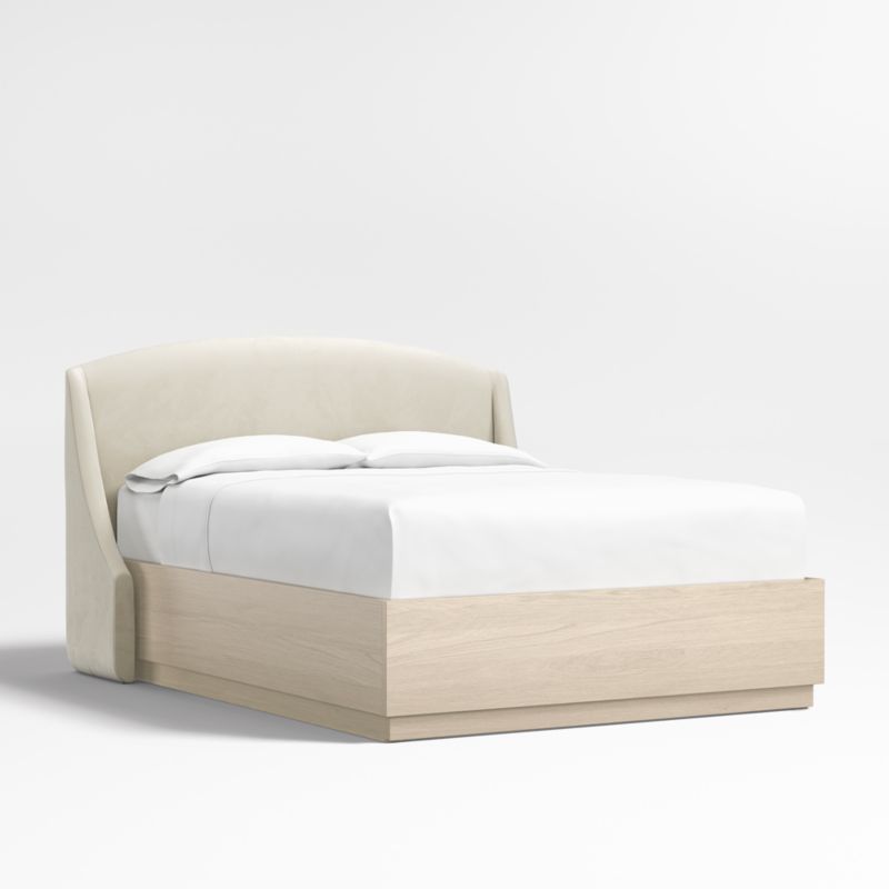 Lafayette 48" Beige Upholstered Queen Headboard with Batten White Oak Storage Bed Base - image 0 of 6