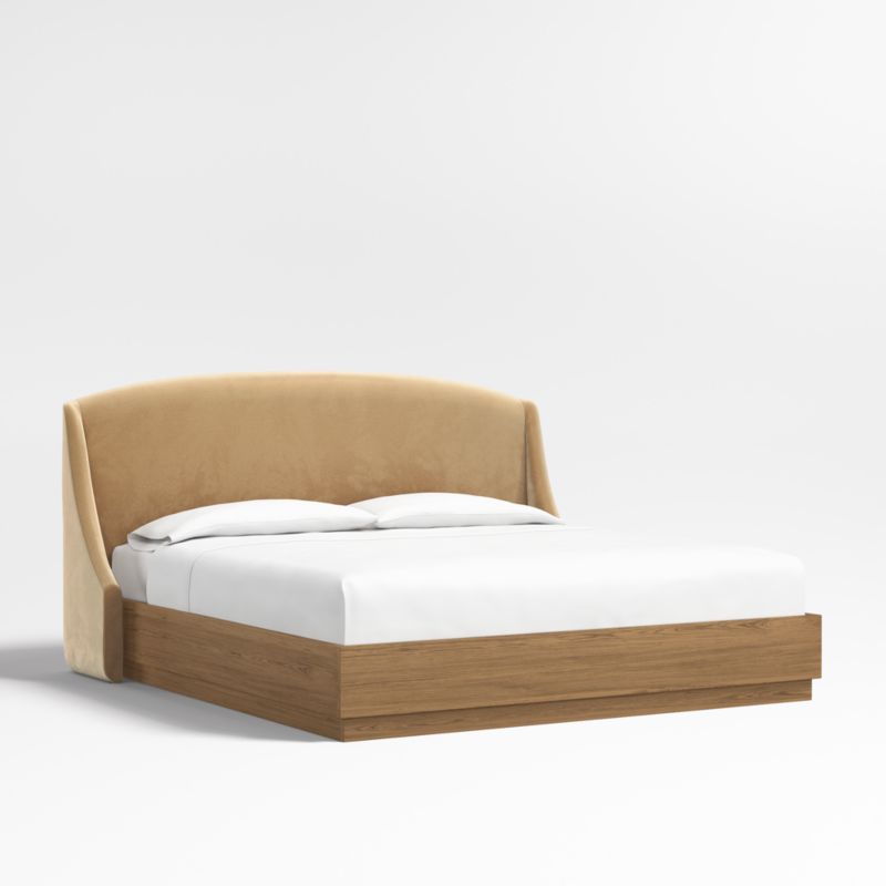 Lafayette 48" Camel Brown Upholstered King Headboard with Batten Brown Oak Bed Base - image 0 of 9