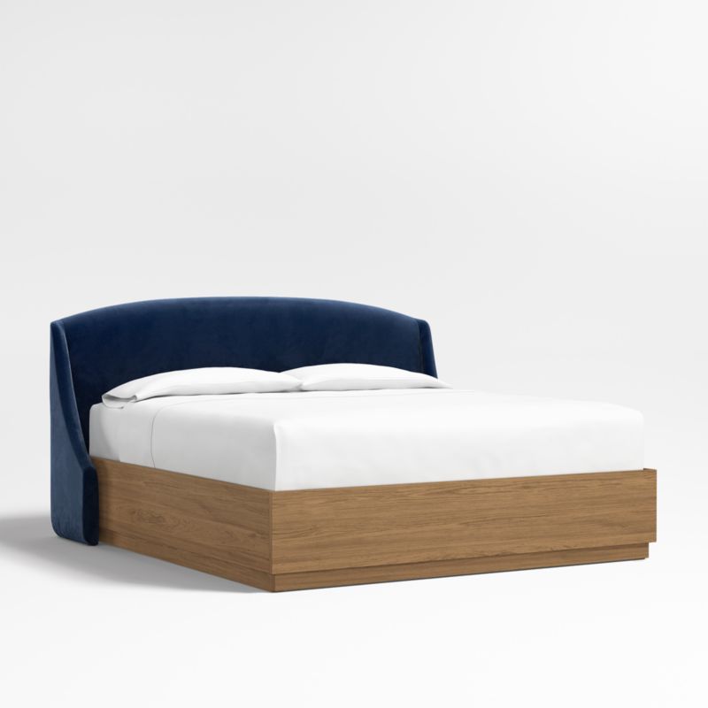 Lafayette 48" Navy Upholstered King Headboard with Batten Oak Storage Bed Base