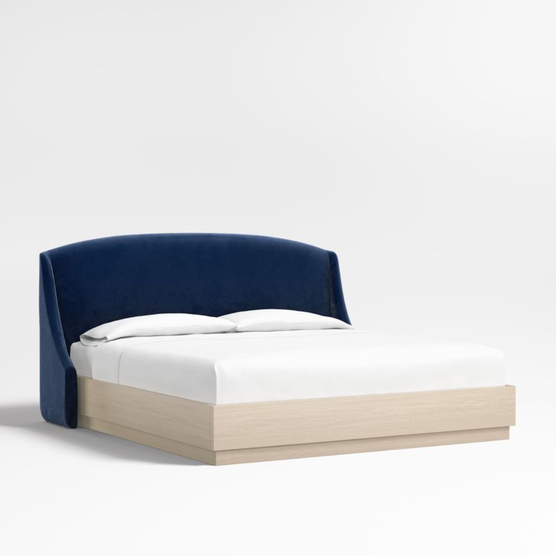 Lafayette 48" Navy King Upholstered Headboard with Batten White Oak Bed Base - image 0 of 5