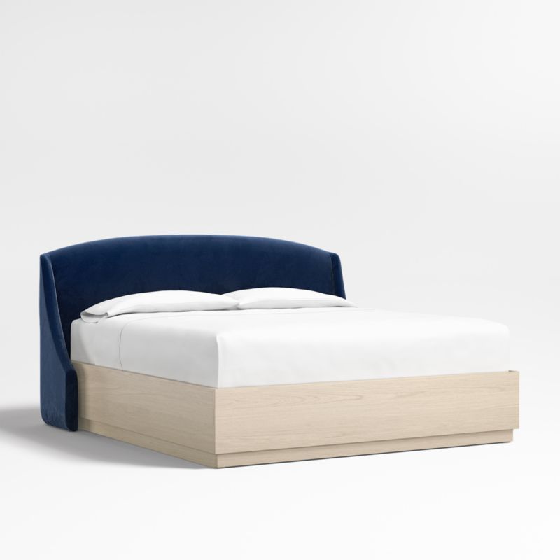 Lafayette 48" Navy King Upholstered Headboard with Batten White Oak Storage Bed Base - image 0 of 7