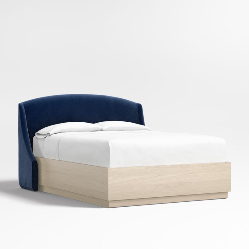 Lafayette 48" Navy King Upholstered Headboard with Batten White Oak Storage Bed Base - image 2 of 7