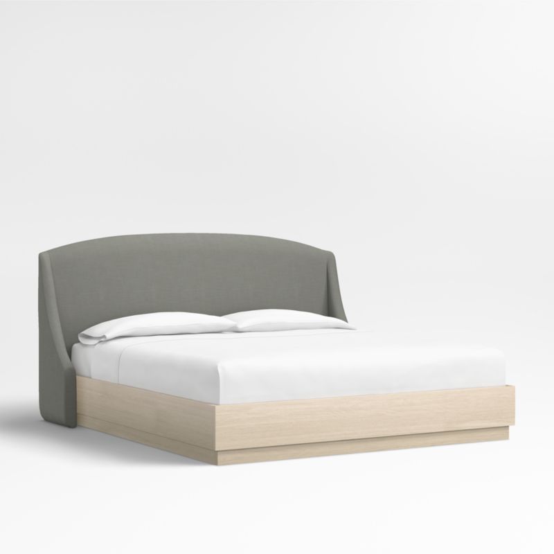 Lafayette 48" Graphite Grey Upholstered King Headboard with Batten White Oak Bed Base - image 0 of 5