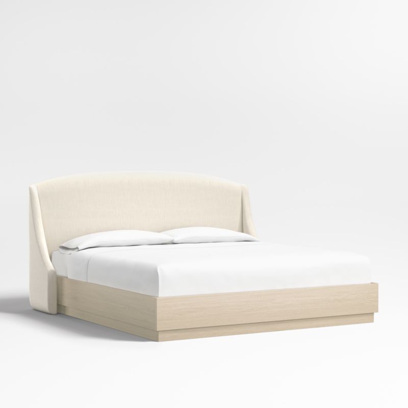 Lafayette 48" Ivory Upholstered King Headboard with Batten White Oak Bed Base - image 0 of 5