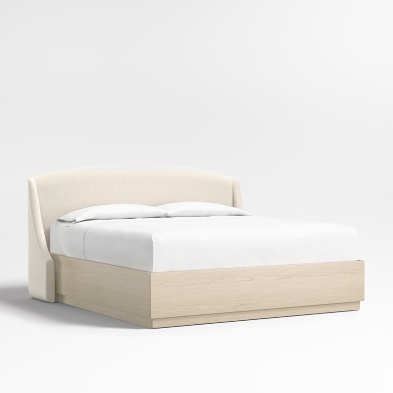 Lafayette 48" Ivory Upholstered King Headboard with Batten White Oak Storage Bed Base - image 0 of 7