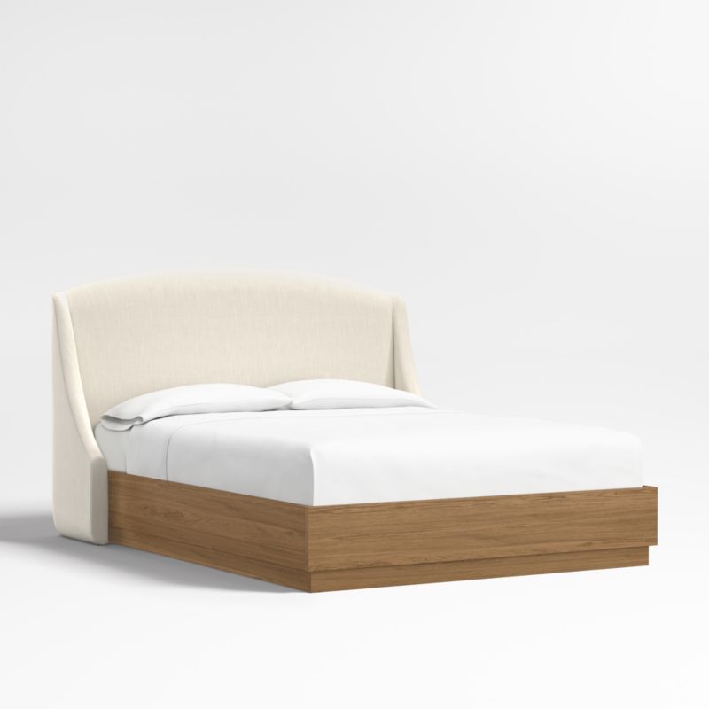 Lafayette 48" Ivory Upholstered Queen Headboard with Batten Brown Oak Bed Base - image 0 of 8