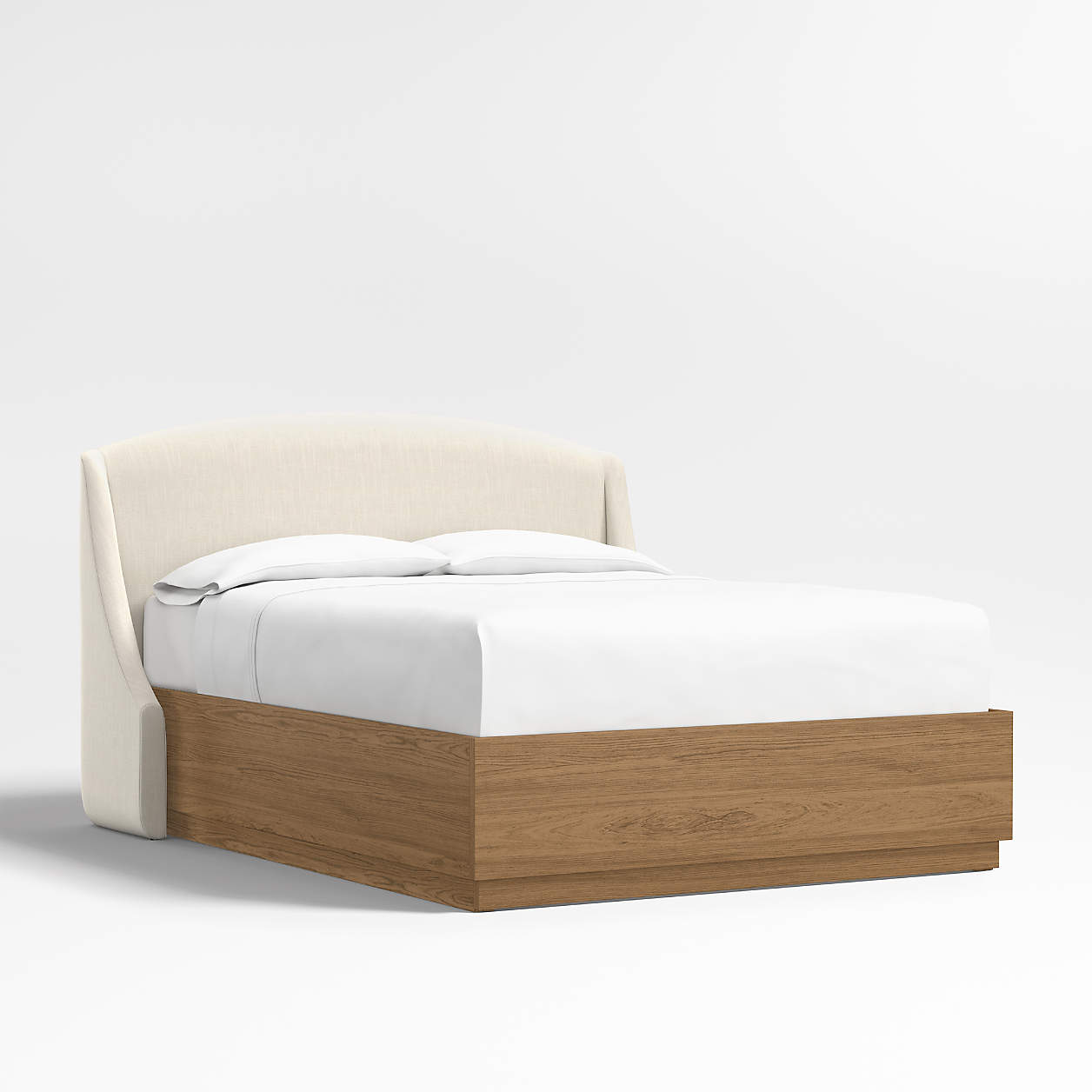Lafayette 48" Linen Ivory Upholstered Queen Headboard with Batten Brown Oak Storage Bed Base