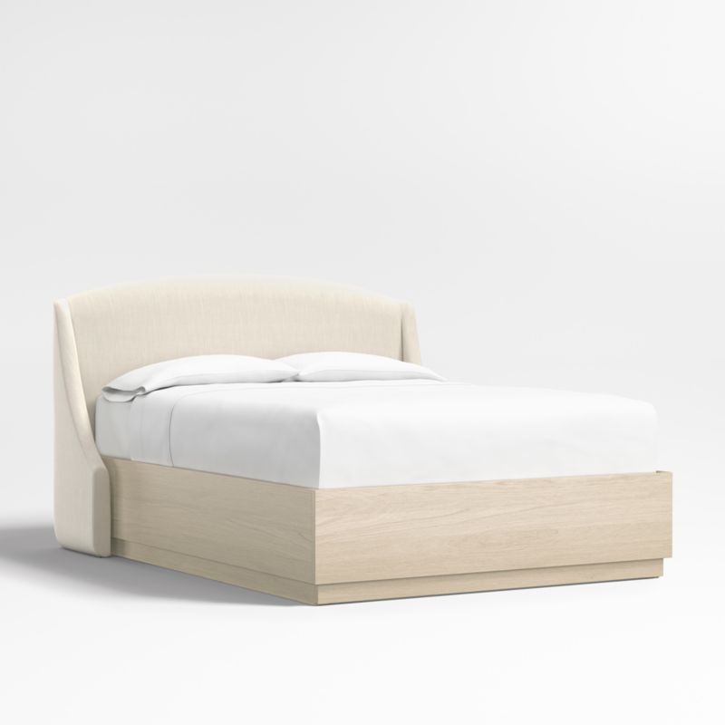 Lafayette 48" Ivory Upholstered King Headboard with Batten White Oak Storage Bed Base - image 2 of 7