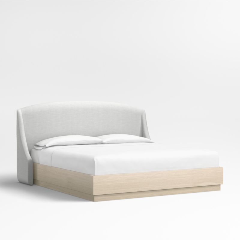 Lafayette 48" Oyster Grey Upholstered King Headboard with Batten White Oak Bed Base - image 0 of 5