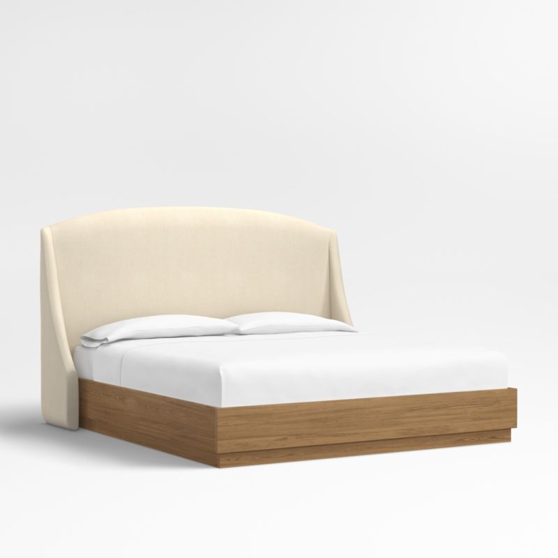 Lafayette 56" Ivory Upholstered King Headboard with Batten Brown Oak Bed Base - image 0 of 10