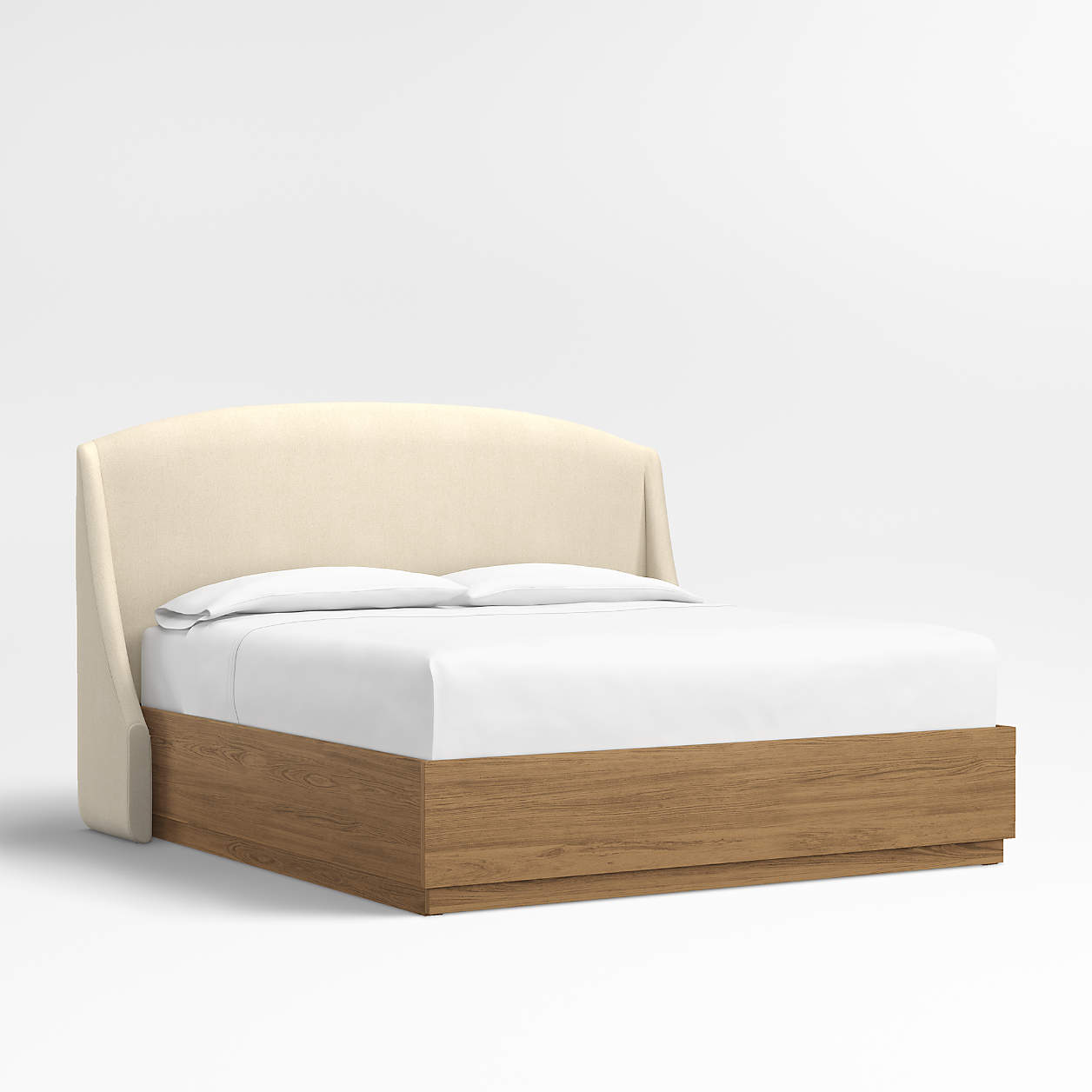 Lafayette 56" Boucle Ivory Upholstered King Headboard with Batten Brown Oak Storage Bed Base