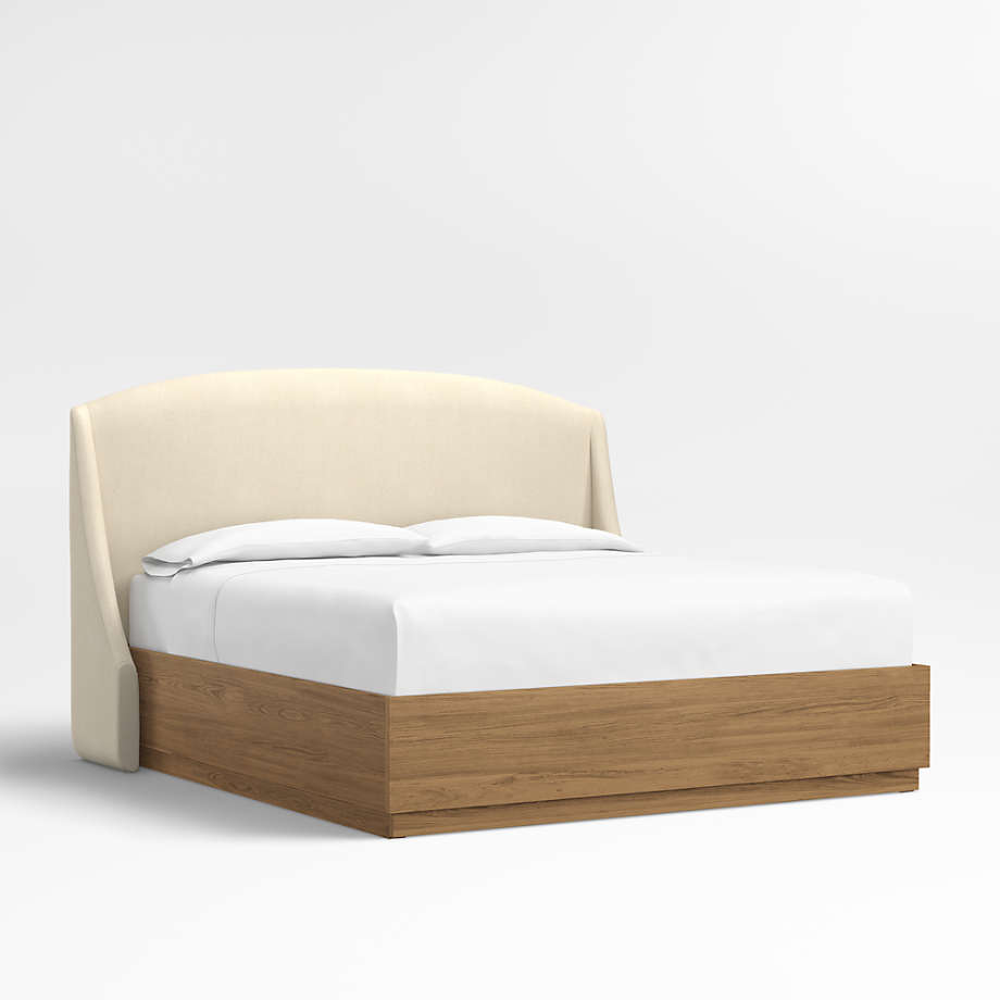 Lafayette 56" Boucle Ivory Upholstered King Headboard with Batten Brown Oak Storage Bed Base
