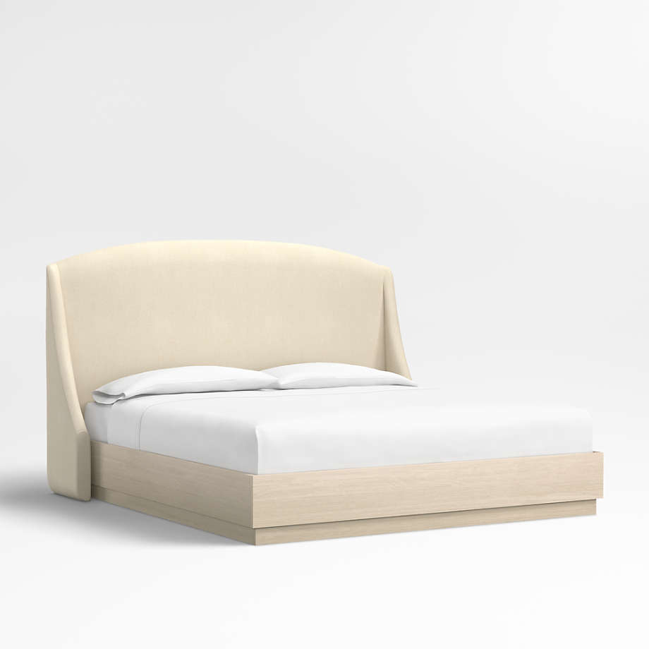 Lafayette 56" Boucle Ivory Upholstered King Headboard with Batten White Oak Bed Base Crate