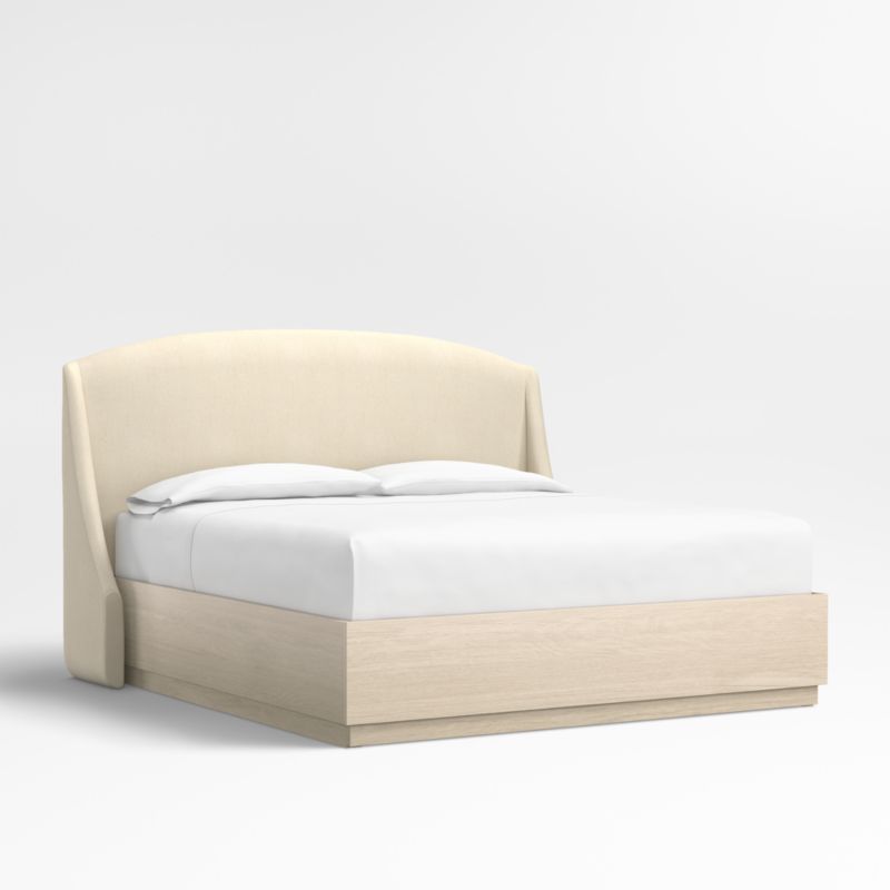 Lafayette 56" Ivory Upholstered King Headboard with Batten White Oak Storage Bed Base - image 0 of 8